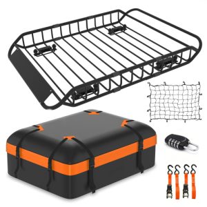 64 x 39 x 6 Inch Universal 250LB Heavy Duty Roof Rack Cargo with 500D PVC Waterproof Cargo Bag, Car Top Luggage Holder Carrier Basket for SUV, Truck or RV Camping Storage Steel Construction