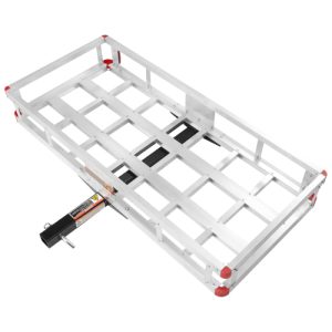 49.4 x 22.4 x 7.1 in Hitch Cargo Carrier, 500lbs Loading Capacity Trailer Hitch Mounted Cargo Basket, Rust-proof Aluminum Luggage Carrier Rack Fits 2" Hitch Receiver for SUV Truck Pickup Camping