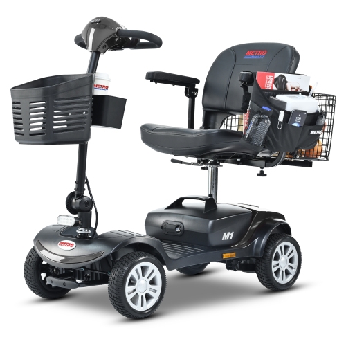 Four wheels Compact Travel Mobility Scooter with 300W Motor for Adult-300lbs, Gloss Black