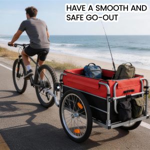 Bike Cargo Trailer, Aluminum Luggage Cart,Heavy Duty 220 lbs Bicycle Wagon Cart, 20" Whee,l Folding Groceries Hauler with Safe Hitch System, Removable Cover, Oxford Fabric for Cycling Travel