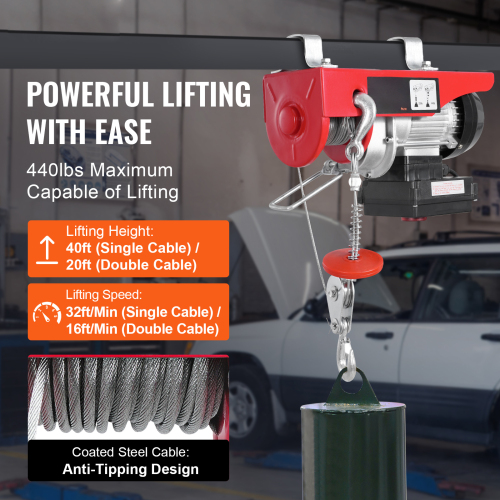 Electric Hoist Crane Winch 440 lbs 328 ft Wireless & 14 ft Wired Remote - Image 3