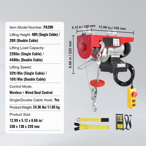 Electric Hoist Crane Winch 440 lbs 328 ft Wireless & 14 ft Wired Remote - Image 5